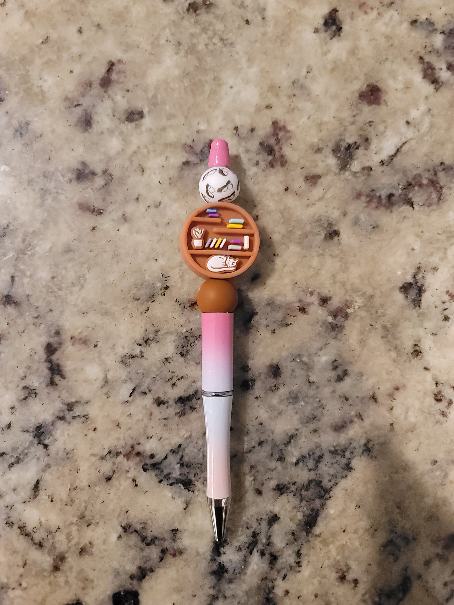 Cozy Bookshelf Beaded Pen | Handmade Book Lover Ballpoint Pen | Reader & Bookish Silicone Bead Pen | Teacher Gift | Journal & Planner Pen