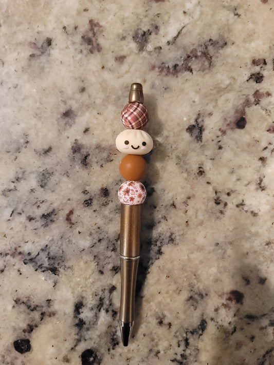 Cute Dumpling Beaded Pen | Handmade Kawaii Ballpoint Pen | Neutral Brown Silicone Bead Pen | Teacher Gift | Journal & Planner Pen