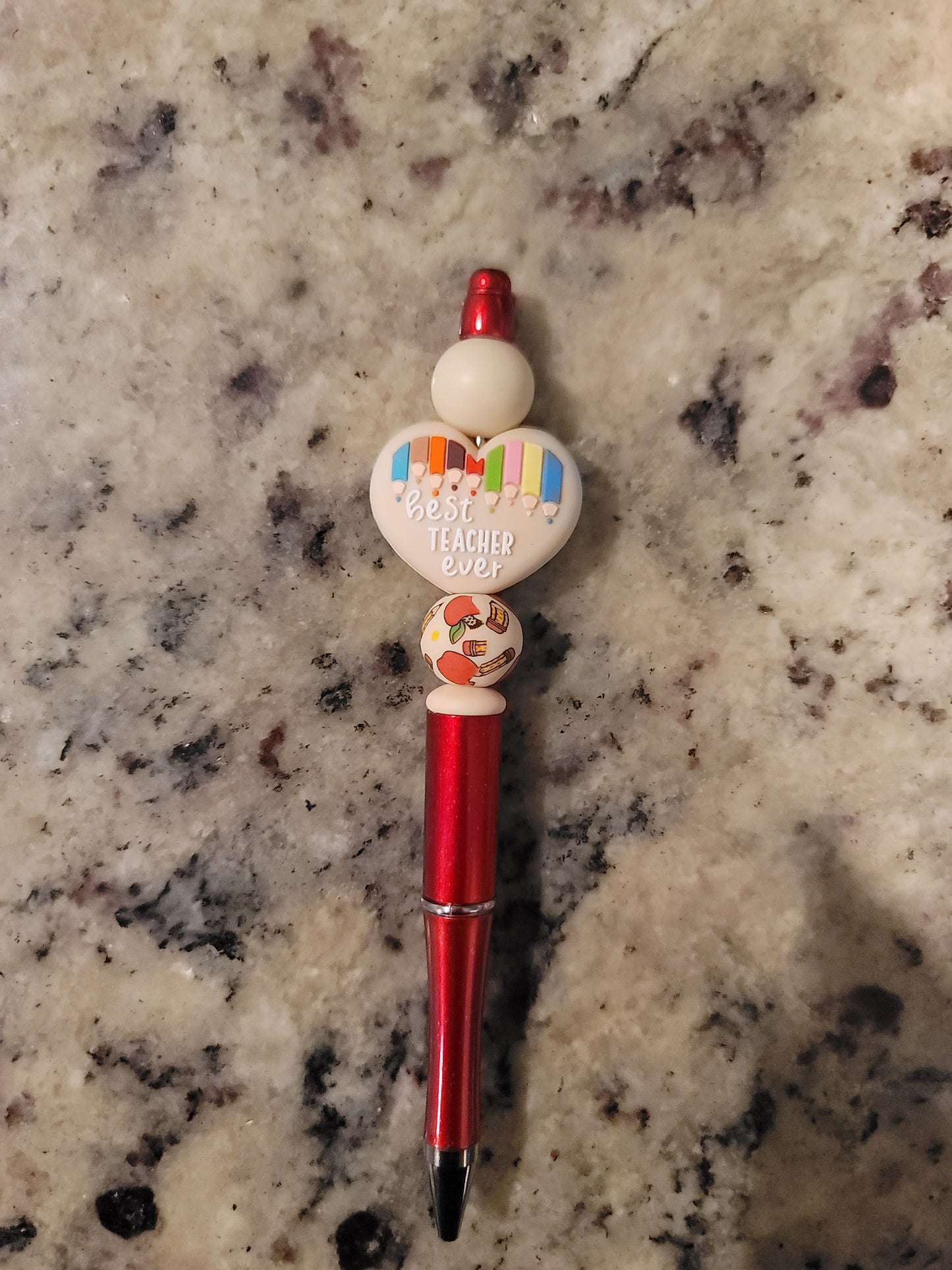 Best Teacher Ever Beaded Pen | Handmade Teacher Appreciation Ballpoint Pen | Refillable Ink Pen | End of Year Teacher Gift | Classroom Desk Accessory