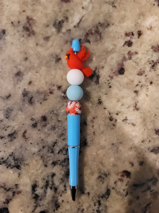 Cardinal Beaded Pen | Handmade Bird Ballpoint Pen | Refillable Silicone Bead Pen | Nature Lover Gift | Cute Desk Accessory