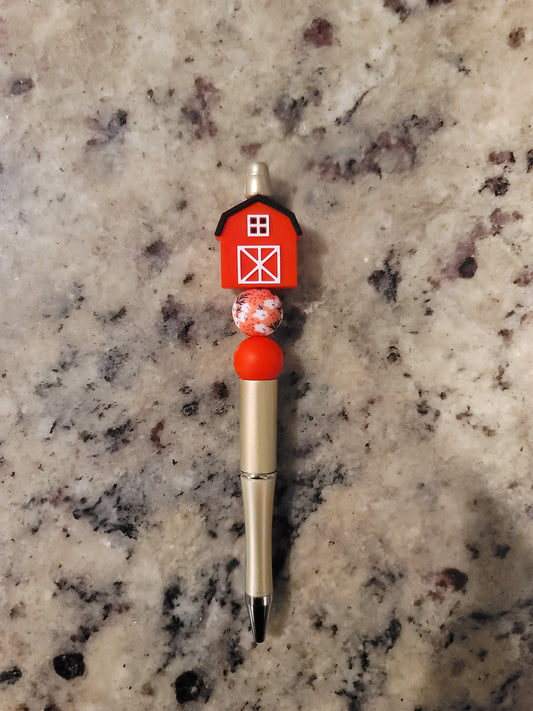 Farmhouse Barn Beaded Pen | Handmade Country Ballpoint Pen | Rustic Farm Silicone Bead Pen | Teacher Gift | Journal & Planner Pen