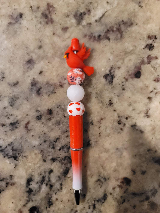 Red Cardinal Beaded Pen | Handmade Bird Ballpoint Pen | Refillable Silicone Bead Pen | Nature Lover Gift | Cute Desk Accessory