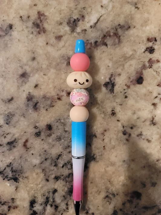 Cute Dumpling Beaded Pen | Handmade Kawaii Ballpoint Pen | Refillable Silicone Bead Pen | Pastel Desk Accessory | Gift for Food Lovers