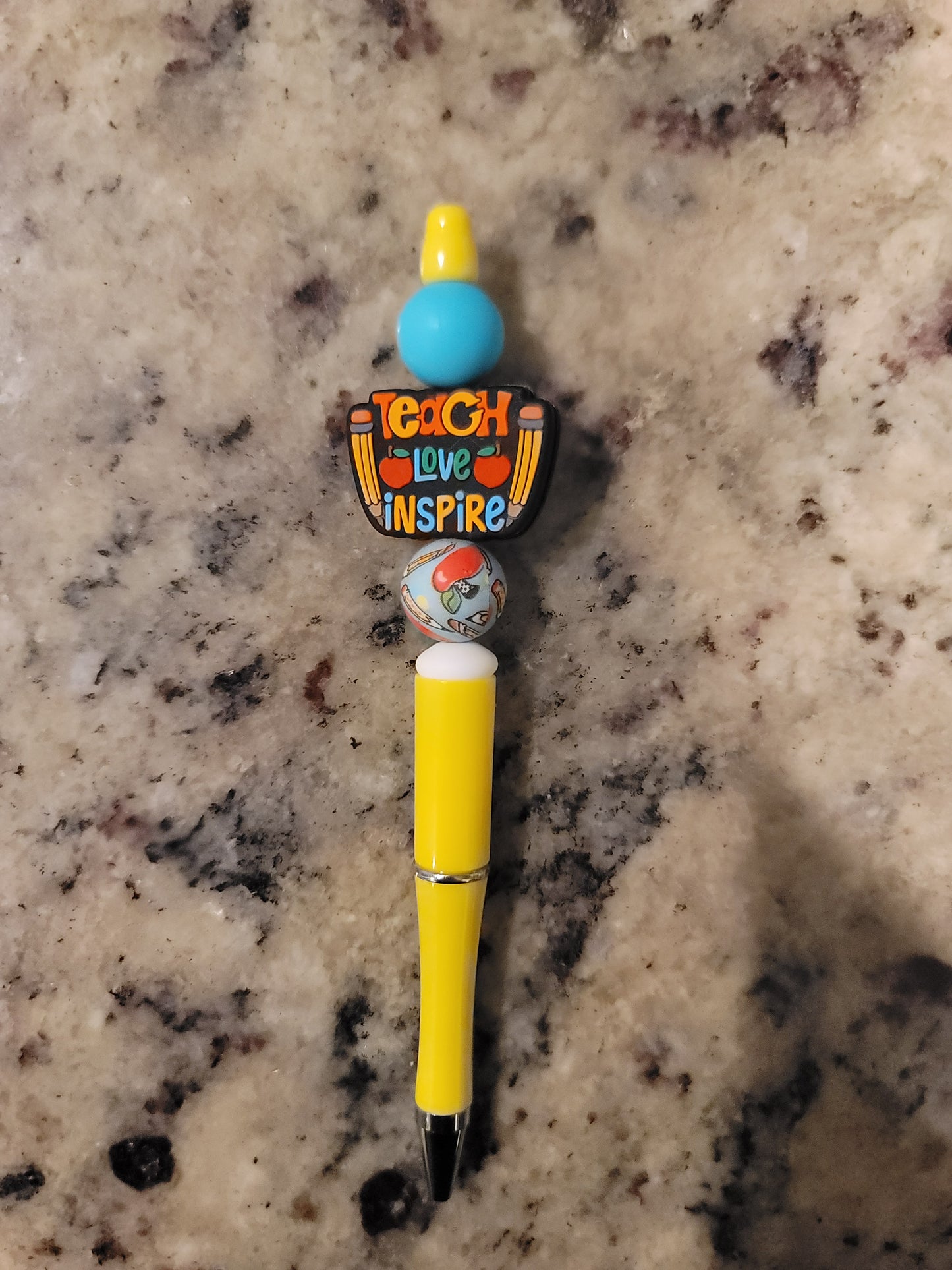 Teach Love Inspire Beaded Pen | Handmade Teacher Ballpoint Pen | Teacher Appreciation Gift | Refillable Ink Pen | Classroom Desk Accessory