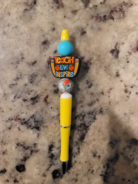 Teach Love Inspire Beaded Pen | Handmade Teacher Ballpoint Pen | Teacher Appreciation Gift | Refillable Ink Pen | Classroom Desk Accessory