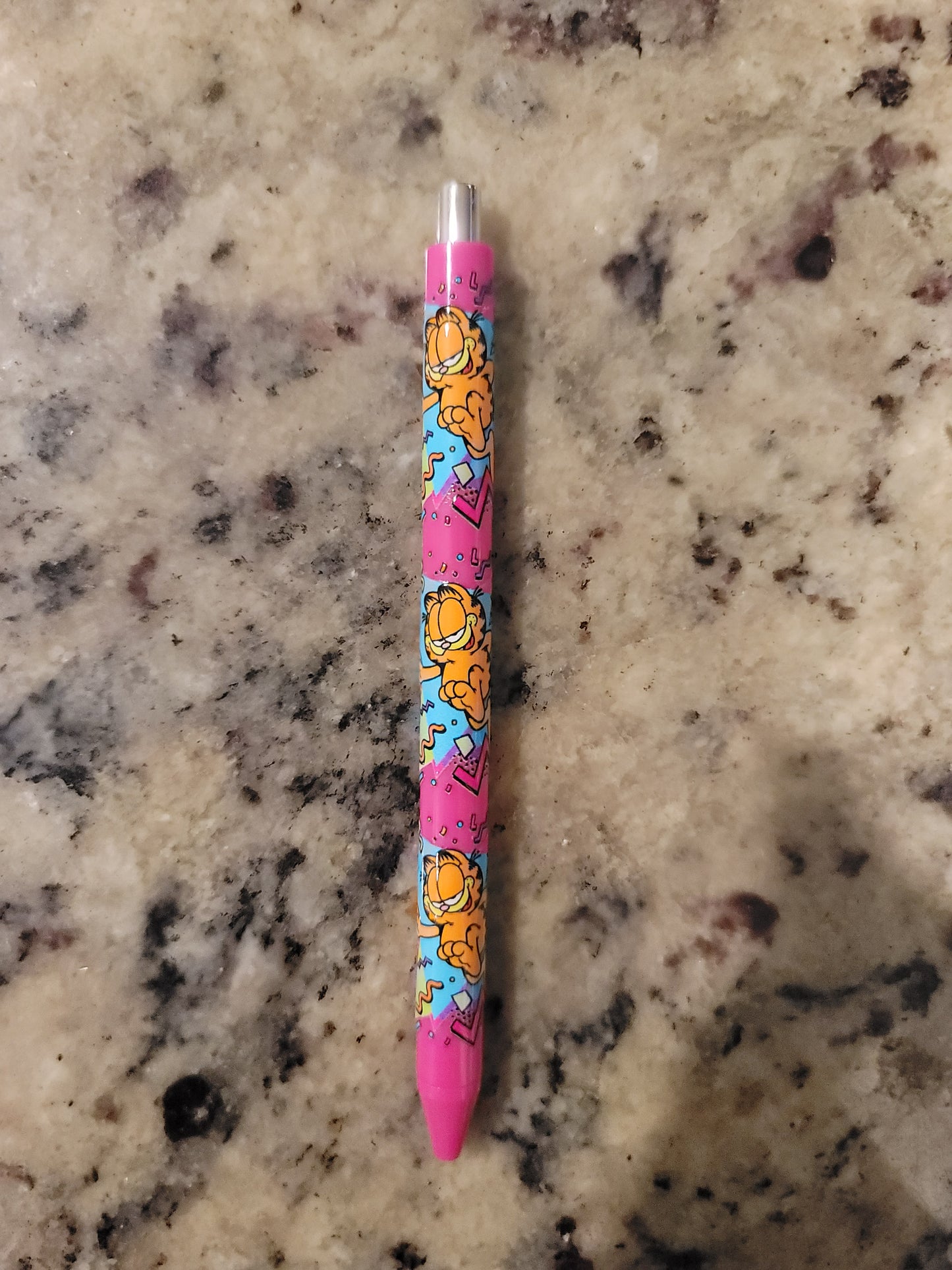 Retro Orange Cat Inspired UV DTF Wrapped Pen | Bright Pink Ballpoint Pen | Fun Vintage Stationery Gift
