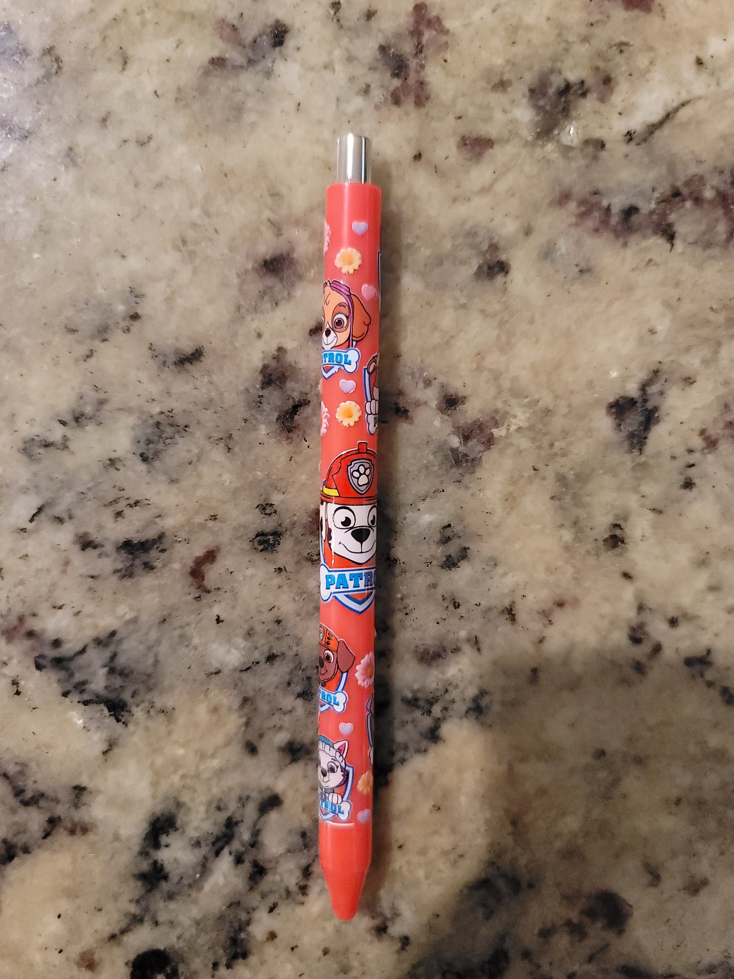 Rescue Pup Adventure Inspired UV DTF Wrapped Pen | Coral Ballpoint Pen | Kids School & Teacher Gift