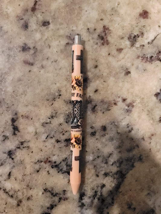 Faith & Sunflower UV DTF Wrapped Pen | Inspirational Retractable Ballpoint Pen | Christian Gift | Black Ink Pen