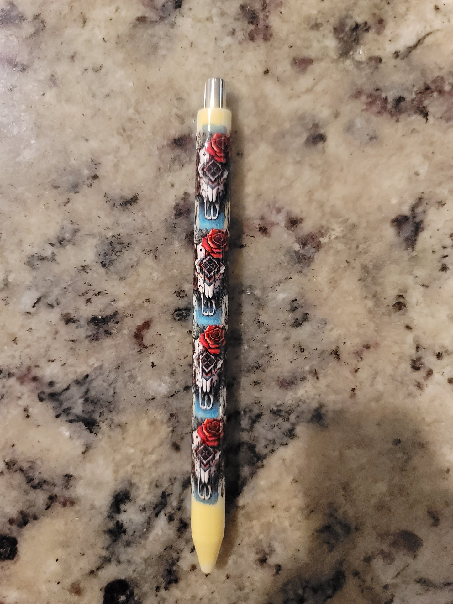 Western Cow Skull & Floral UV DTF Wrapped Pen | Rustic Ballpoint Pen | Boho Western Stationery Gift