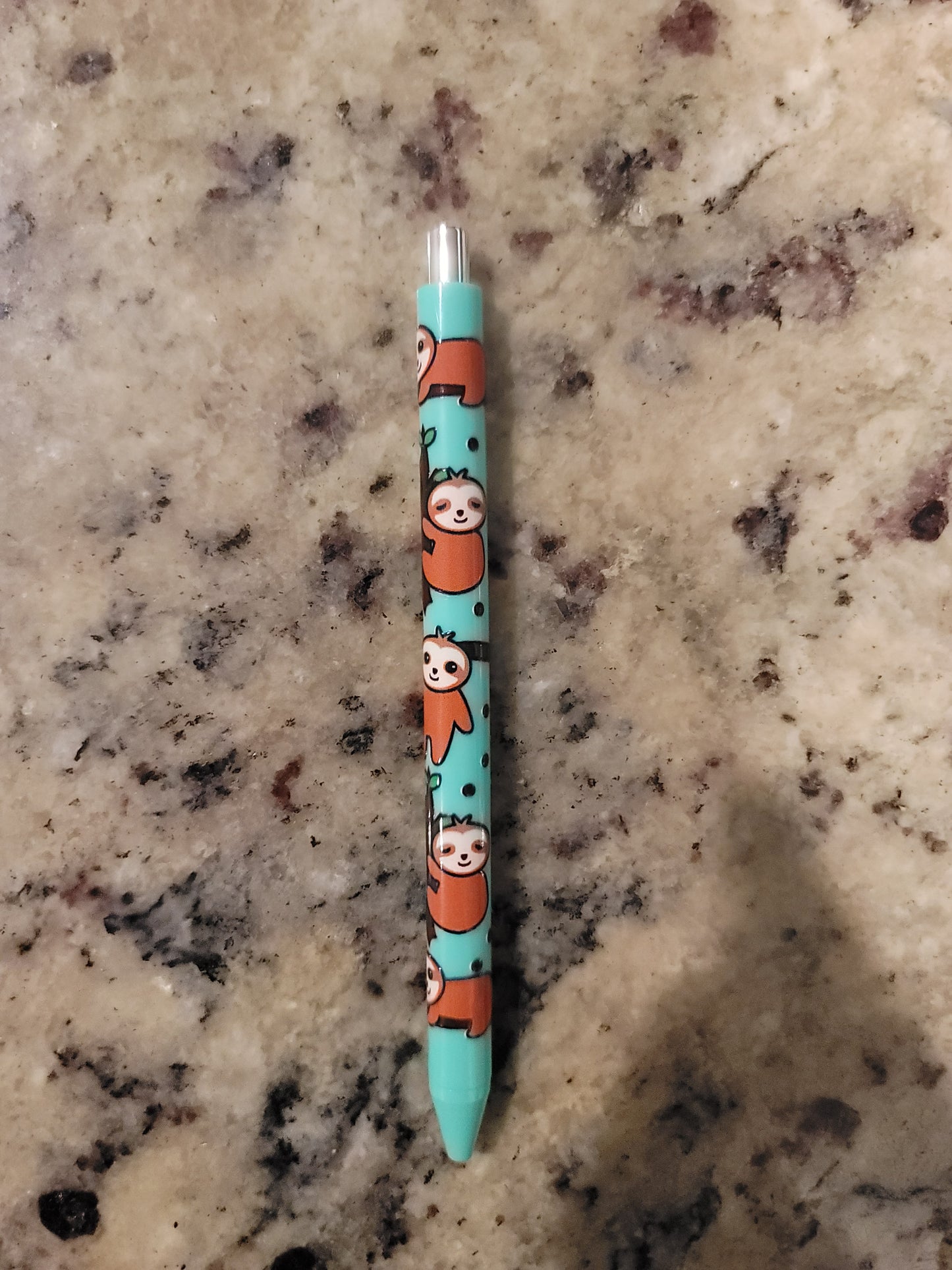 Adorable Sloth UV DTF Wrapped Pen | Cute Animal Retractable Ballpoint Pen | Kawaii Black Ink Pen | Fun Desk & Planner Accessory