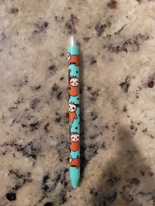 Adorable Sloth UV DTF Wrapped Pen | Cute Animal Retractable Ballpoint Pen | Kawaii Black Ink Pen | Fun Desk & Planner Accessory