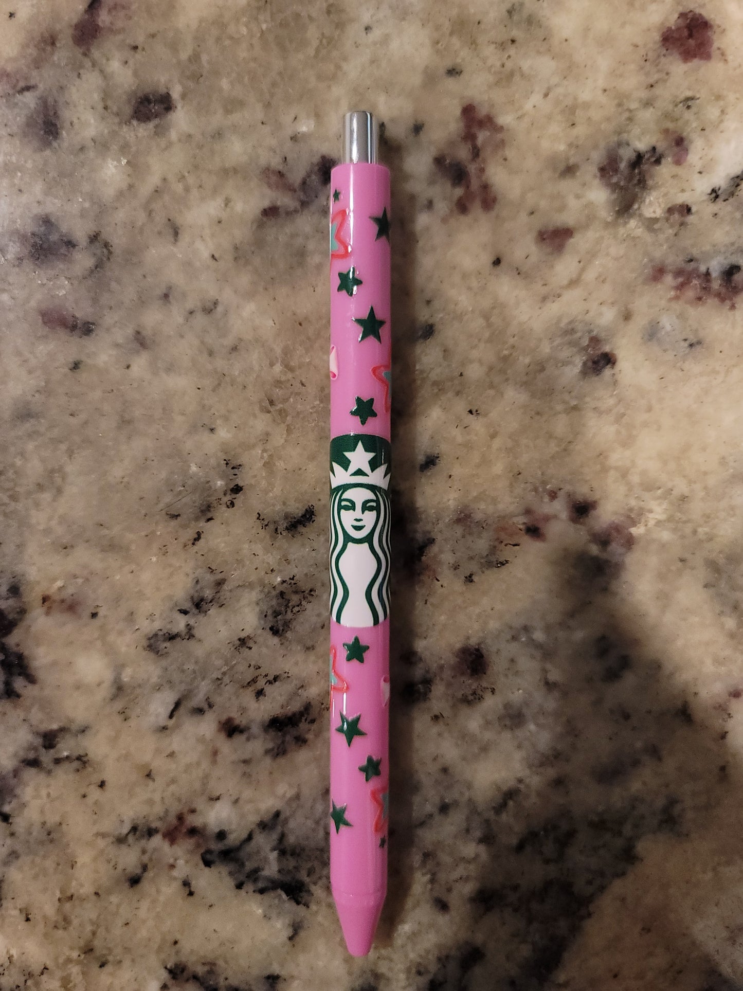 Pink Coffeehouse Inspired UV DTF Wrapped Pen | Cute Coffee Lover Ballpoint Pen | Coquette Stationery Gift