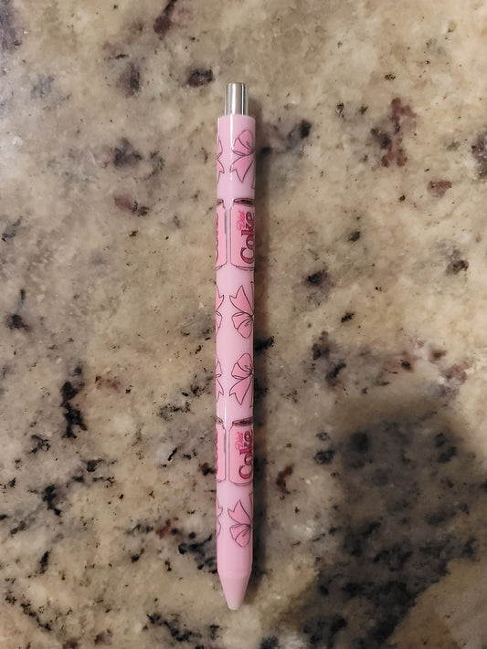 Pink Soda-Inspired UV DTF Wrapped Pen | Cute Retro Drink Retractable Ballpoint Pen | Girly Stationery Gift | Black Ink Pen