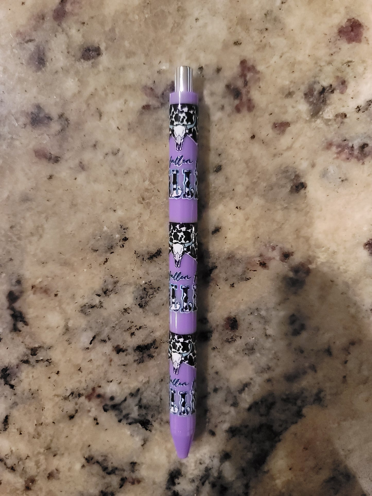 Country Music Inspired Lavender UV DTF Wrapped Pen | Western Cow Print Ballpoint Pen | Purple Retractable Black Ink Pen