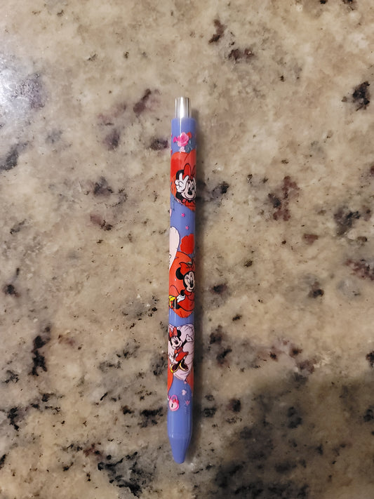 Mouse-Inspired Floral UV DTF Wrapped Pen | Cute Character Ballpoint Pen | Retractable Black Ink Pen | Whimsical Desk Accessory