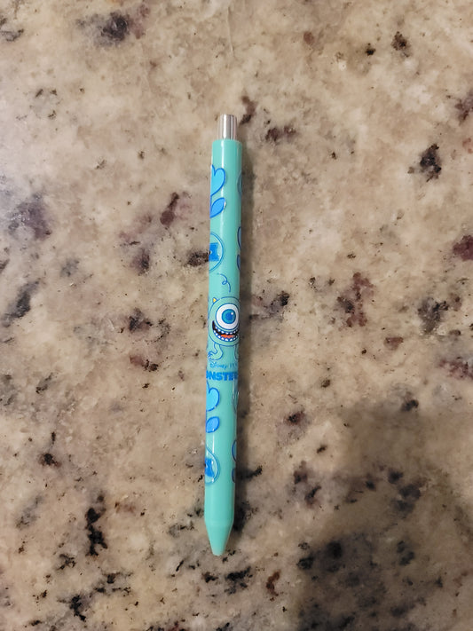 Cute One-Eyed Monster UV DTF Wrapped Pen | Kawaii Character Ballpoint Pen | Fun Retractable Black Ink Pen | Whimsical Desk Accessory