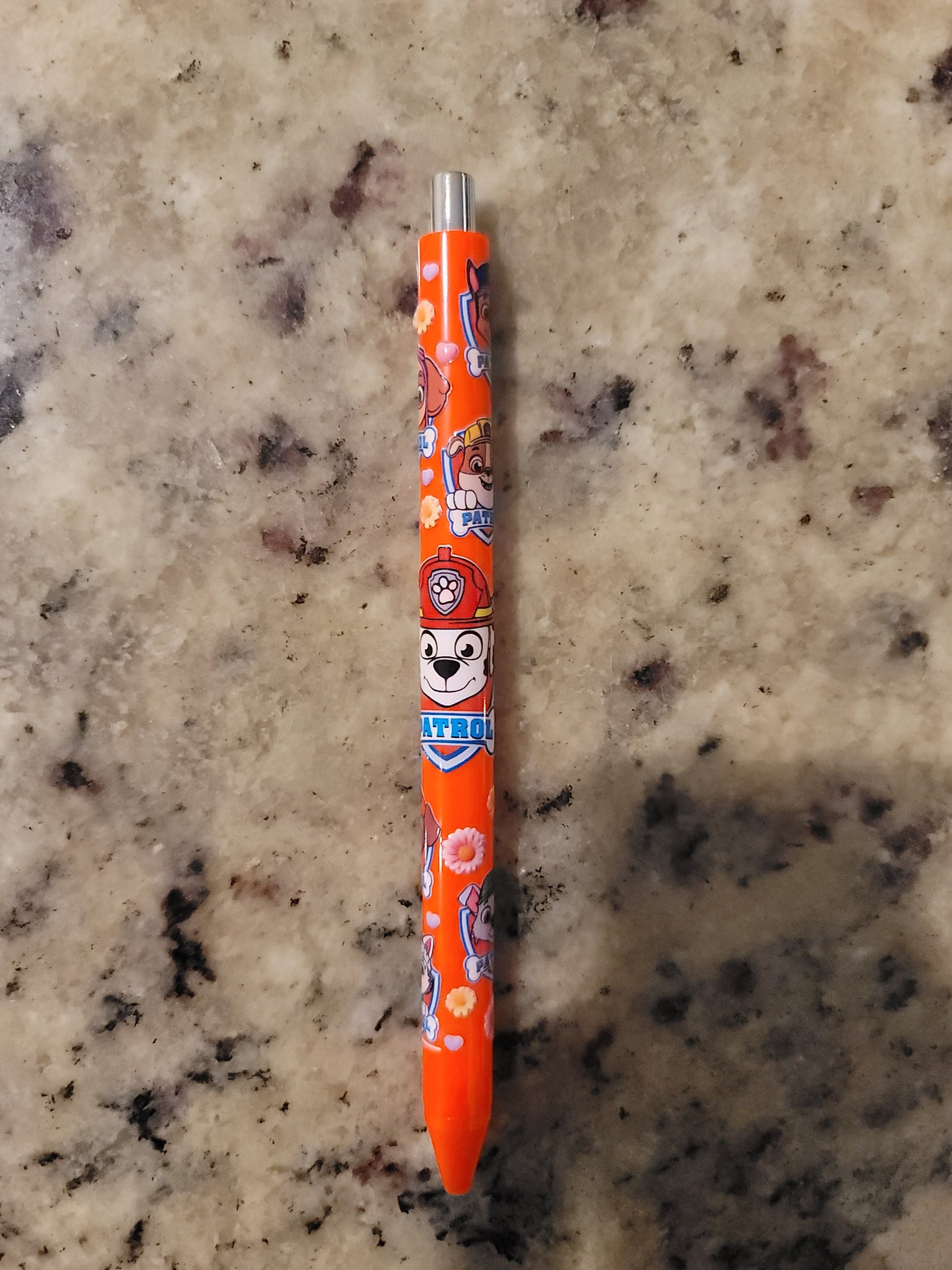 Rescue Pup Adventure Inspired UV DTF Wrapped Pen | Cute Puppy Ballpoint Pen | Orange Retractable Black Ink Pen