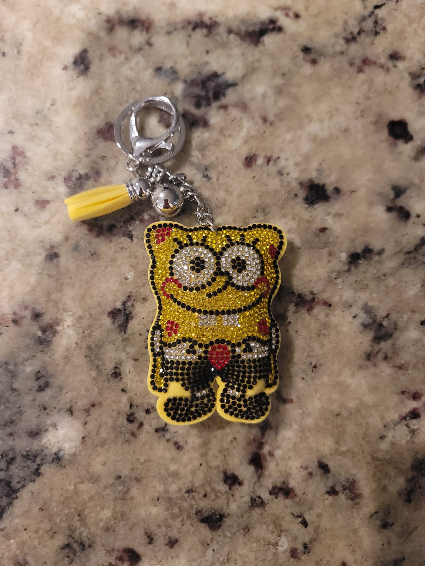 Yellow Bear Rhinestone Purse Buddy | Sparkly Bear Bag Charm | Cute Glitter Keychain | Purse Accessory | Backpack Charm