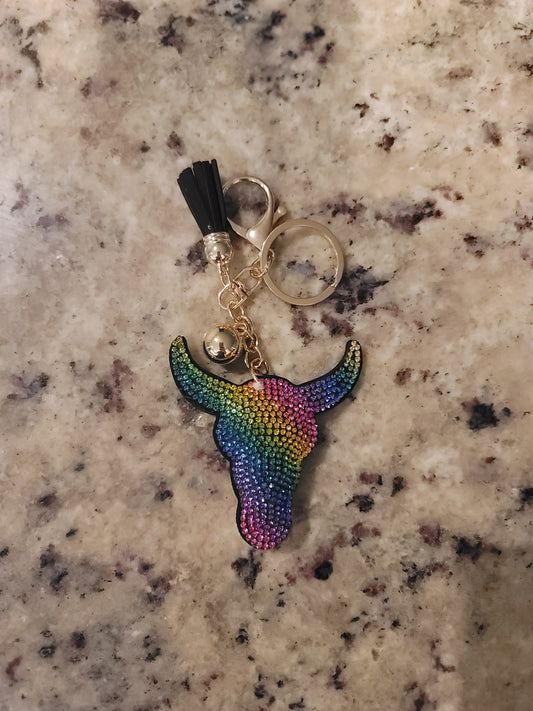 Rainbow Longhorn Purse Buddy | Rhinestone Western Bag Charm | Cow Skull Purse Charm | Western Keychain Accessory