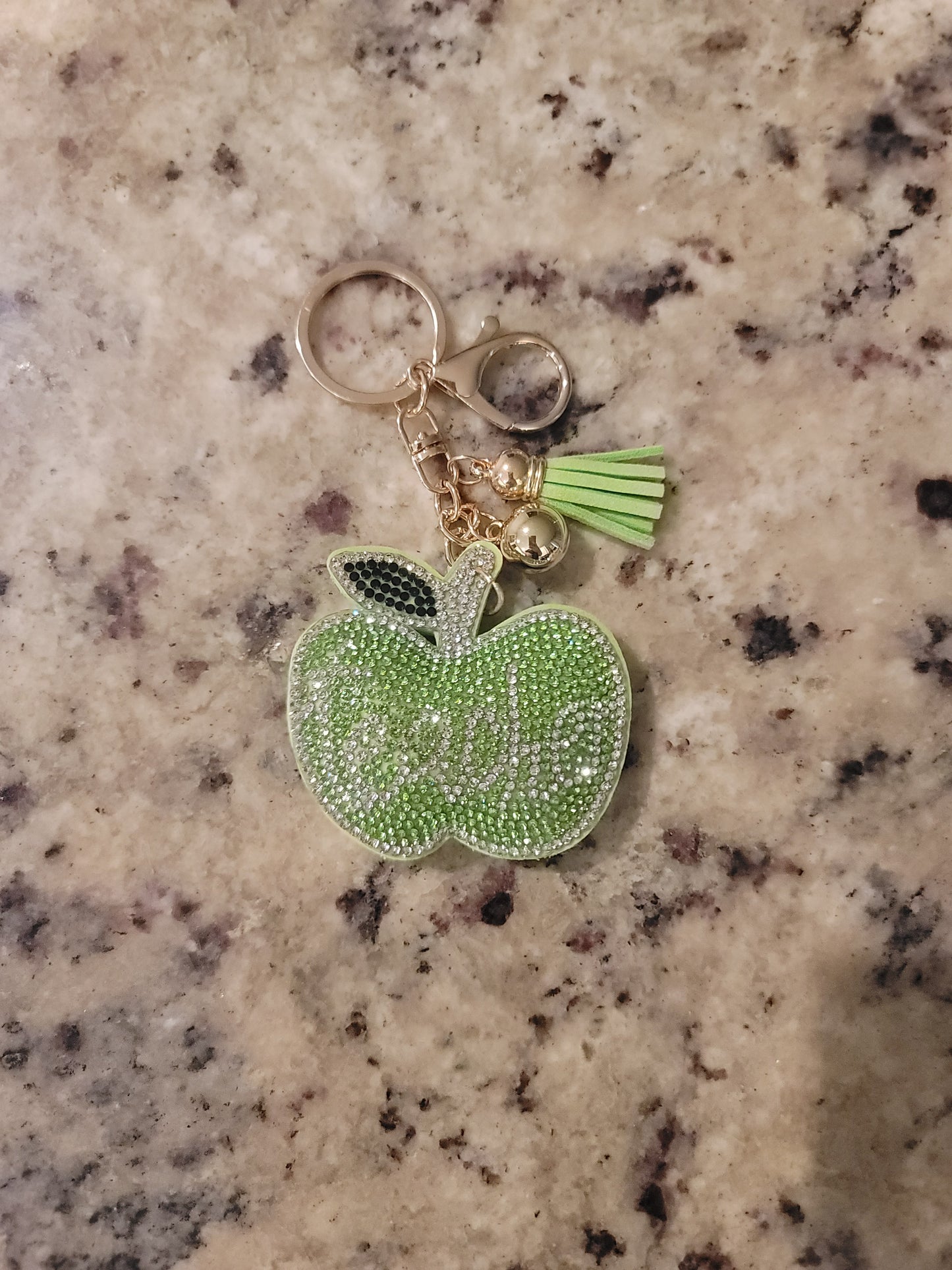 Sparkling Green Apple Purse Buddy | Rhinestone Apple Bag Charm | Teacher Gift | Backpack Charm | Keychain Accessory