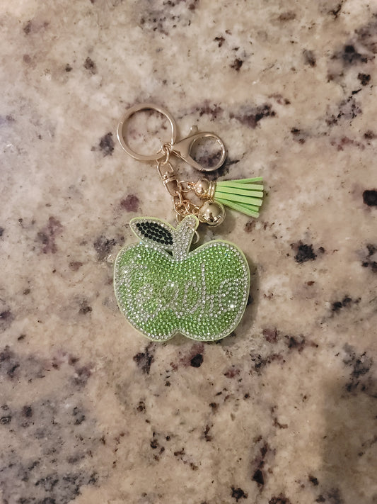 Sparkling Green Apple Purse Buddy | Rhinestone Apple Bag Charm | Teacher Gift | Backpack Charm | Keychain Accessory
