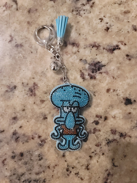 Blue Grumpy Octopus Rhinestone Purse Buddy | Glitter Bag Charm | Cute Keychain | Sparkly Backpack Charm | Fun Purse Accessory