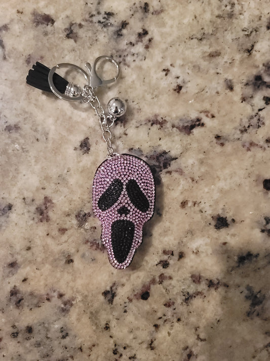 Pink Rhinestone Ghost Face Purse Buddy | Glitter Horror Bag Charm | Spooky Keychain Charm | Halloween Purse Accessory | Gothic Gift