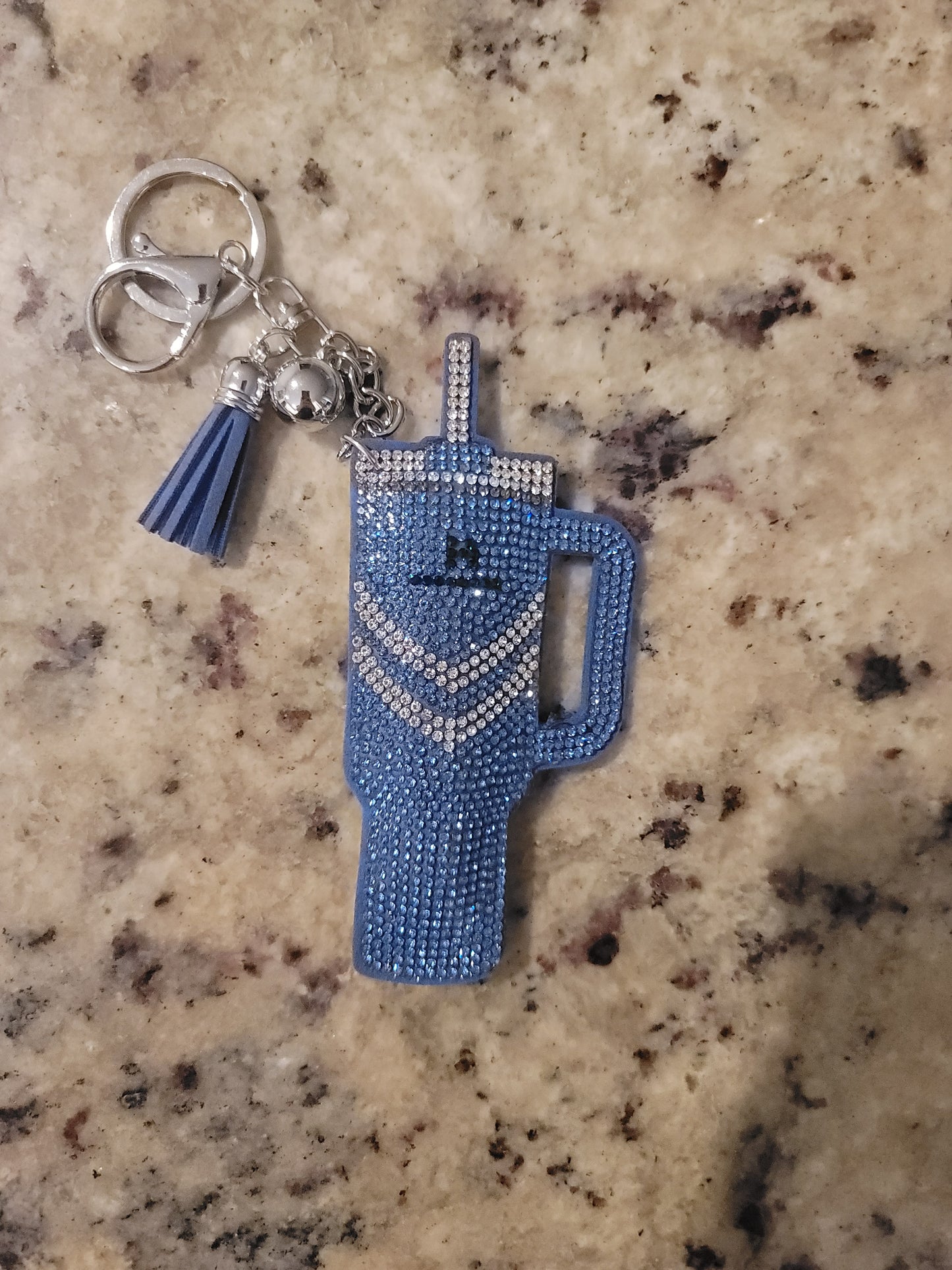 Blue Rhinestone Tumbler Purse Buddy | Glitter Cup Bag Charm | Sparkly Keychain Charm | Cute Purse Accessory | Backpack Charm