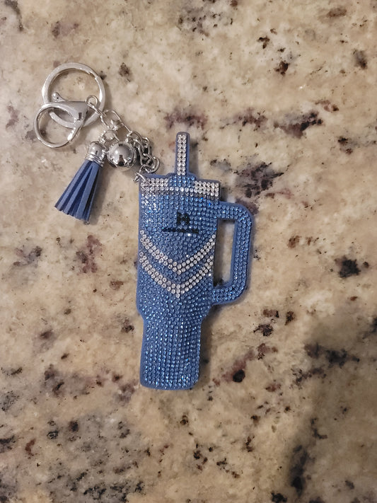 Blue Rhinestone Tumbler Purse Buddy | Glitter Cup Bag Charm | Sparkly Keychain Charm | Cute Purse Accessory | Backpack Charm