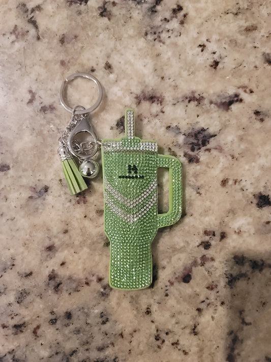 Light Green Rhinestone Tumbler Purse Buddy | Glitter Cup Bag Charm | Sparkly Keychain | Cute Purse Accessory | Gift for Tumbler Lovers