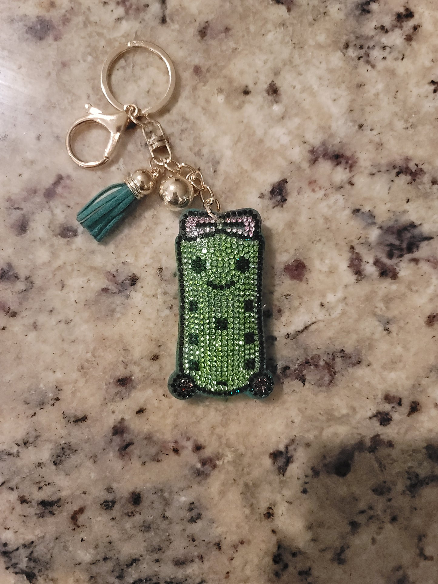 Green Pickle Rhinestone Purse Buddy | Glitter Bag Charm | Cute Keychain | Sparkly Backpack Charm | Fun Purse Accessory