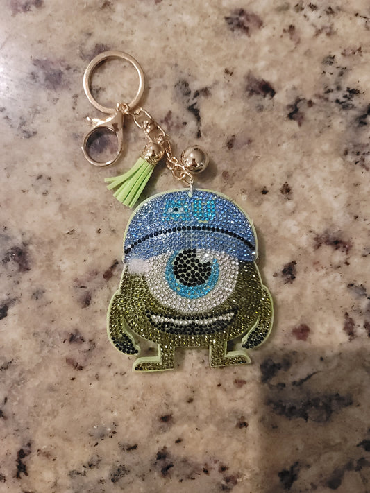Blue One-Eyed Monster Rhinestone Purse Buddy | Glitter Bag Charm | Cute Backpack Charm | Sparkly Keychain | Fun Purse Accessory
