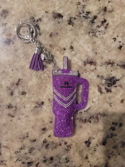 Purple Rhinestone Tumbler Purse Buddy | Glitter Cup Bag Charm | Sparkly Keychain | Tumbler Lover Accessory | Purse Charm